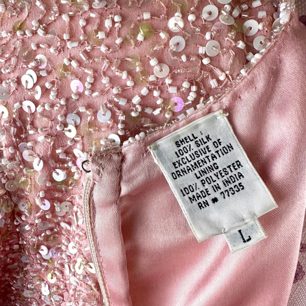 Pink Sequin Date Night Top Vintage Scala Silk Beaded Romantic Valentine Large - Picture 17 of 17